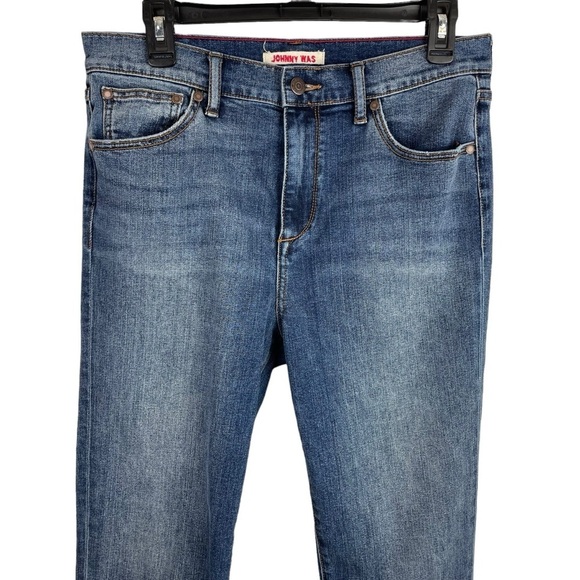 Johnny Was | Blue Medium Wash Step Raw Hem Cropped Jeans - Picture 2 of 6